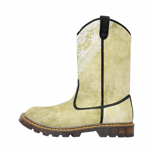 Victorian lace print, western lumber boots, design 43