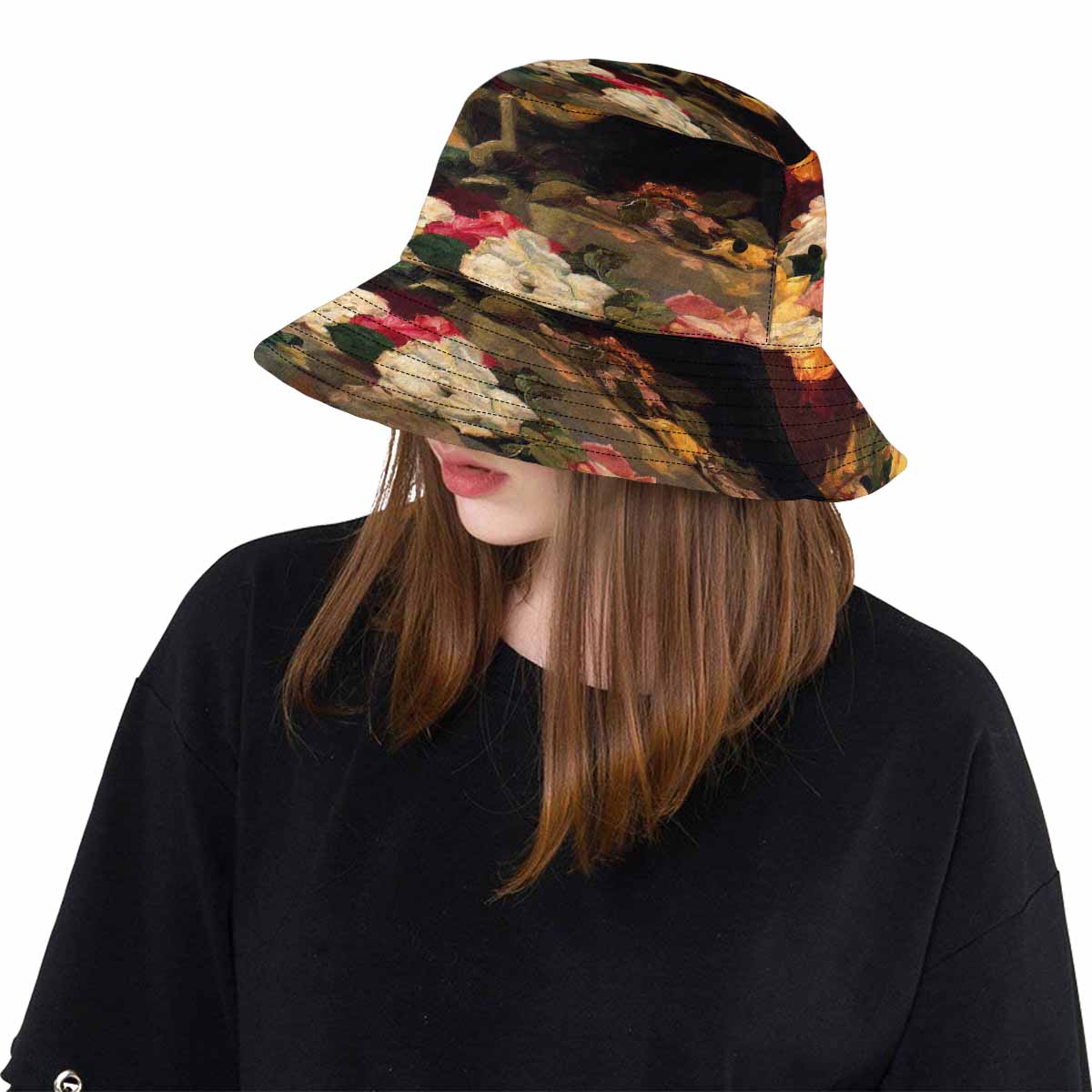 Vintage floral unisex bucket boonie Hat, outdoors hat, Design 37