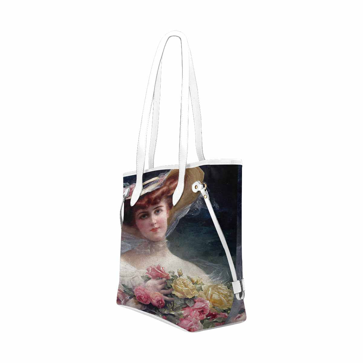 Victorian Lady Design Handbag, Model 1695361, Beauty With Flowers, WHITE TRIM