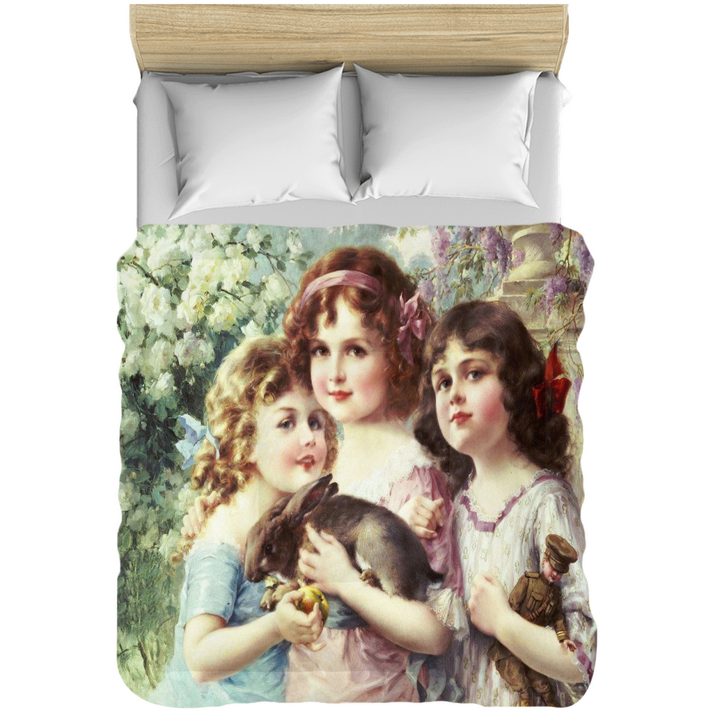 Victorian lady design comforter, twin, twin XL, queen or king, Three Graces