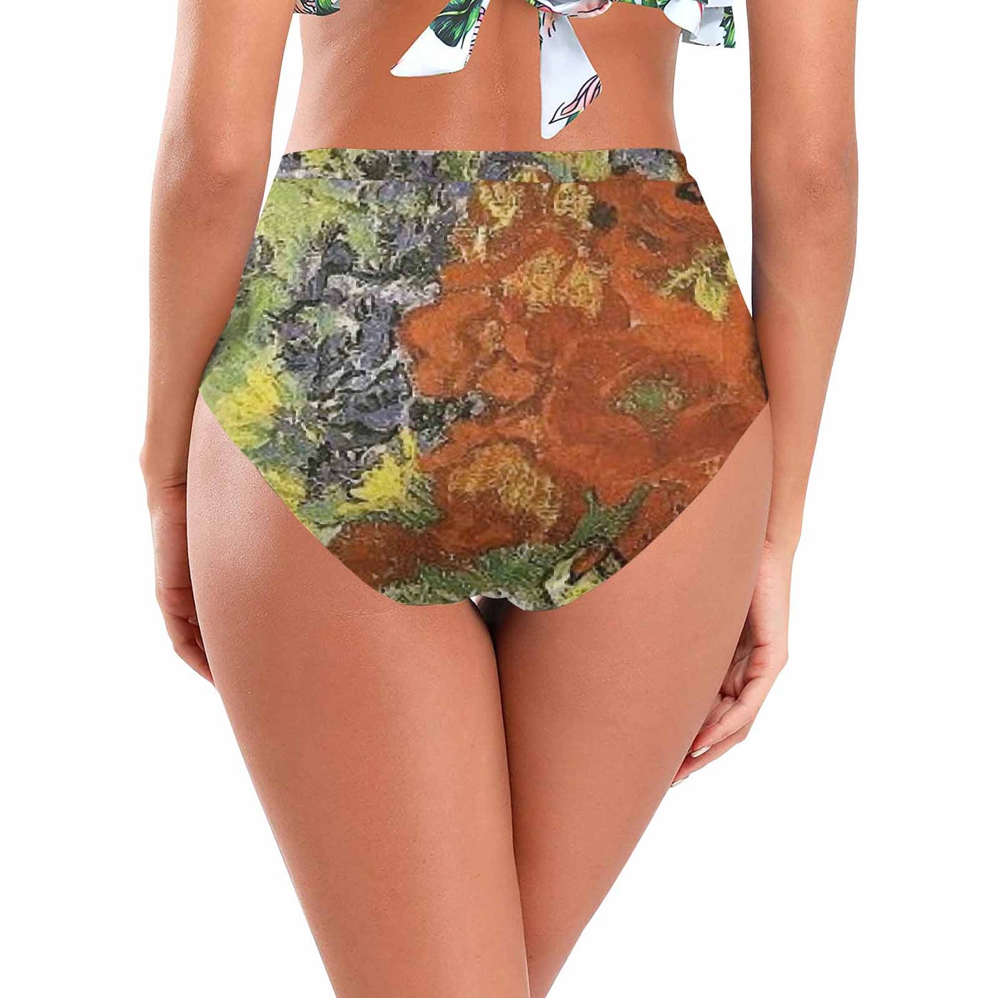 Vintage floral High waist bikini bottom, Design 56