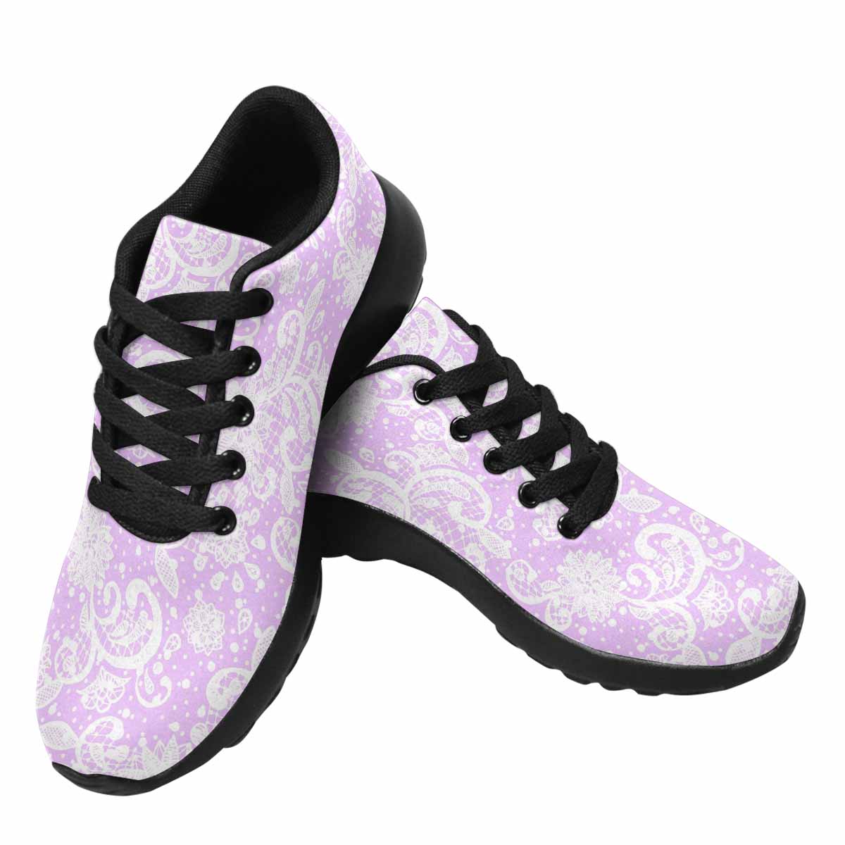 Victorian lace print, womens cute casual or running sneakers, design 06
