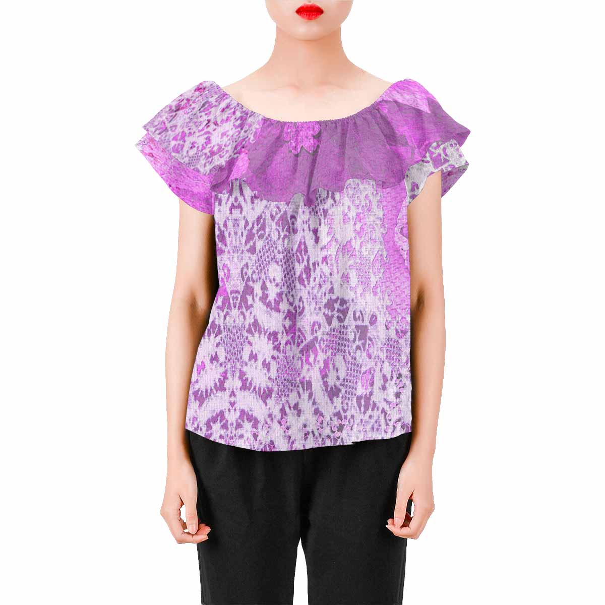 Victorian Lace print Chiffon Blouse, design 03