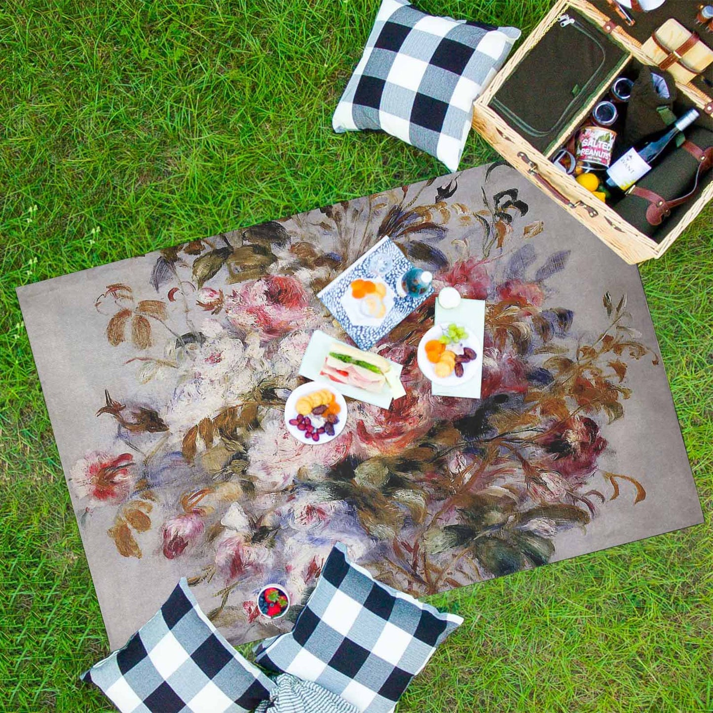 Vintage Floral waterproof picnic mat, 81 x 55in, Design 12