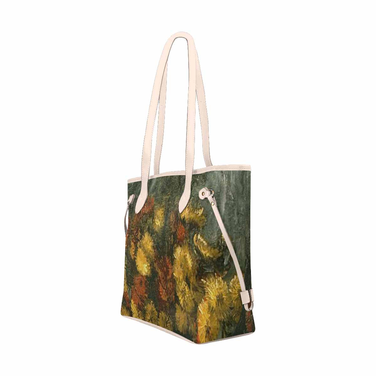 Vintage Floral Handbag, Classic Handbag, Mod 1695361, Design 28 BEIGE/TAN TRIM
