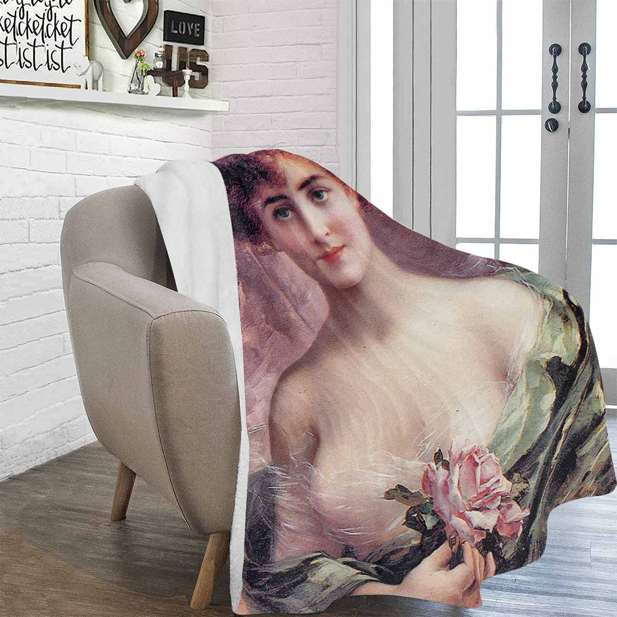 Victorian Lady Design BLANKET, LARGE 60 in x 80 in, The Pink Rose