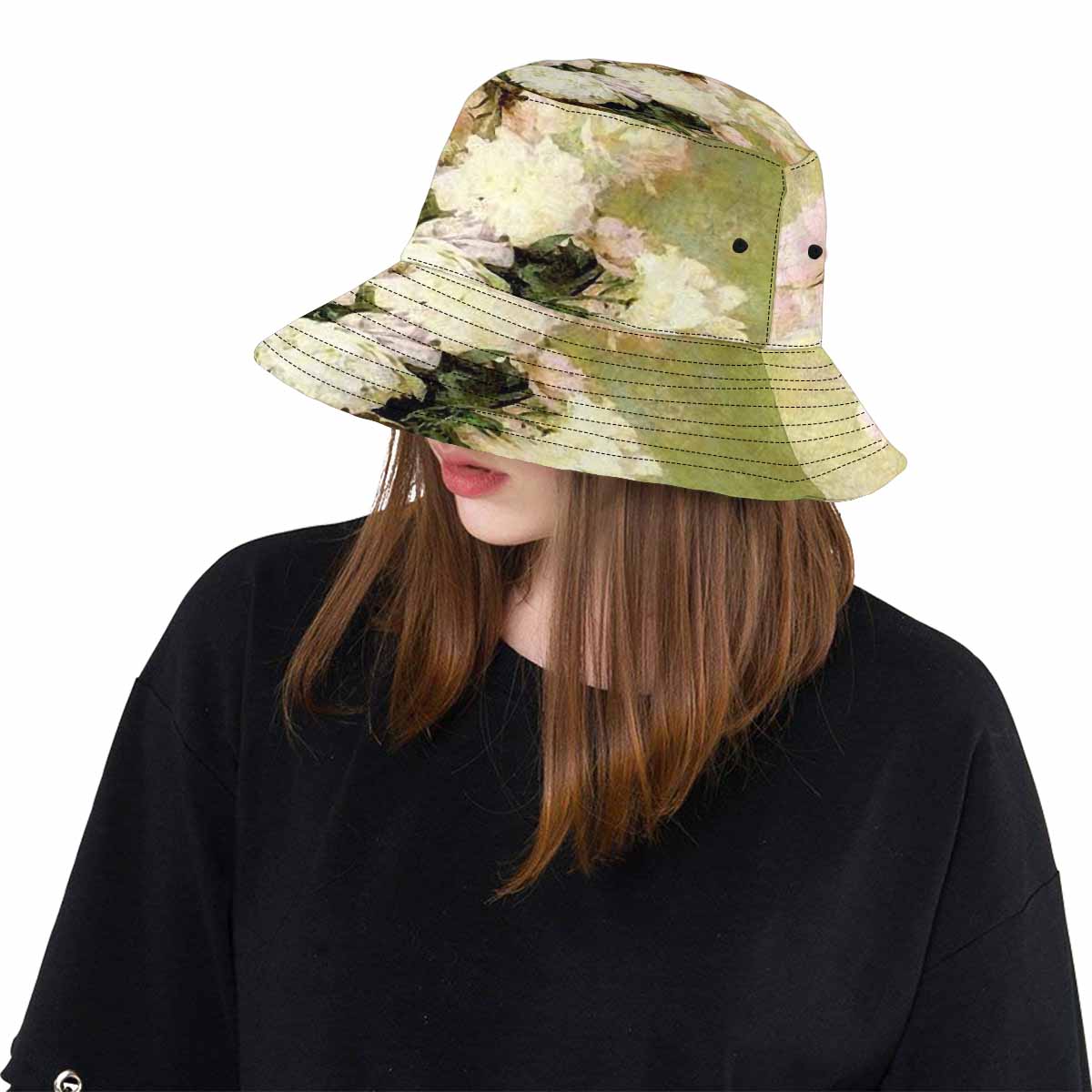 Vintage floral unisex bucket boonie Hat, outdoors hat, Design 35