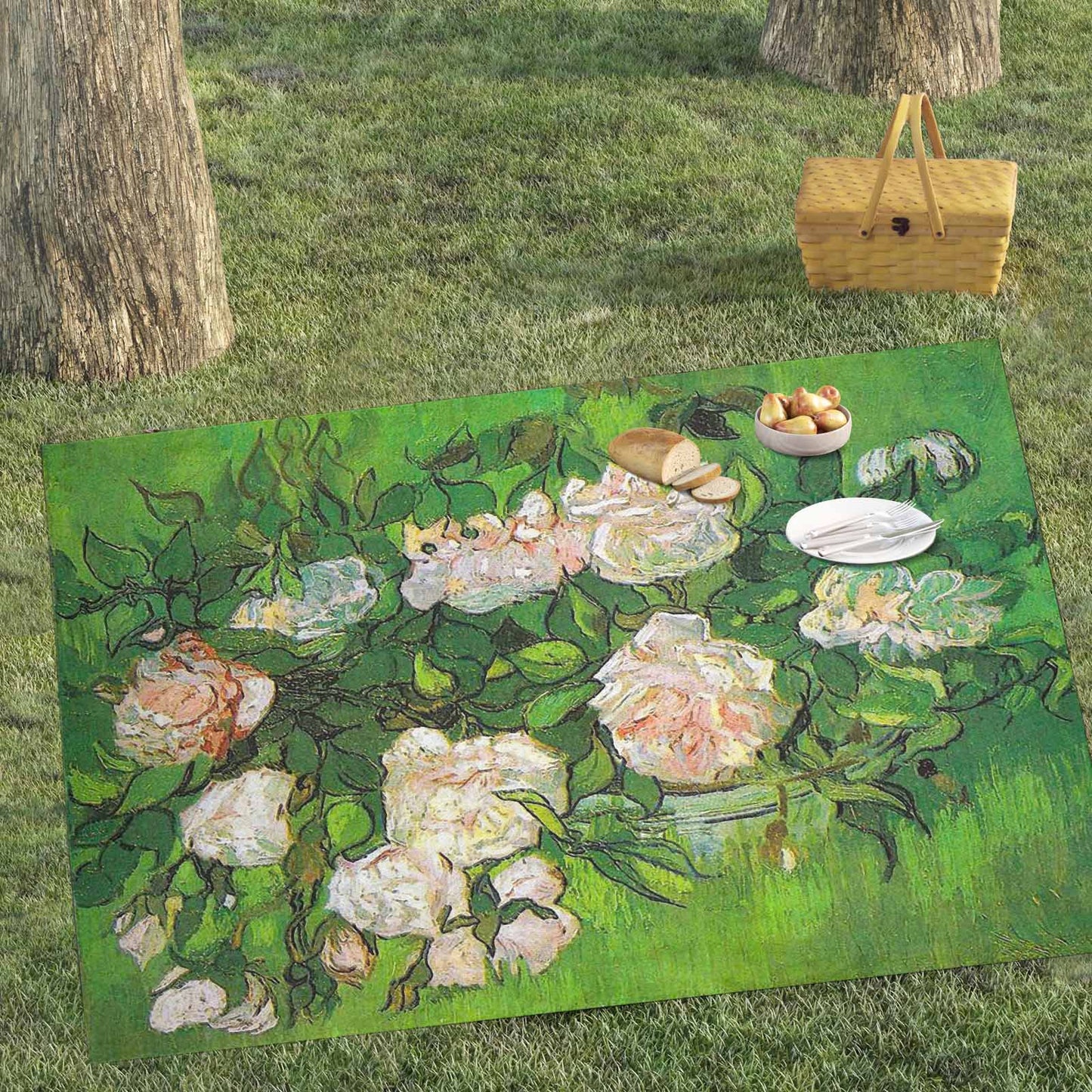 Vintage Floral waterproof picnic mat, 81 x 55in, Design 06