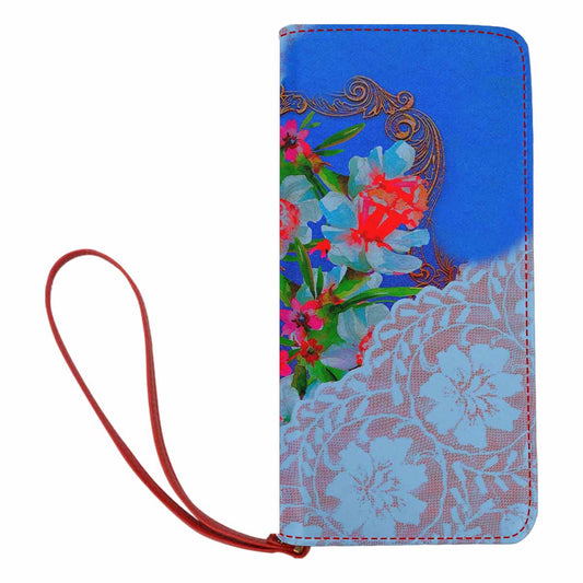 Victorian lace print womens wallet, clutch purse, red trim, design 46