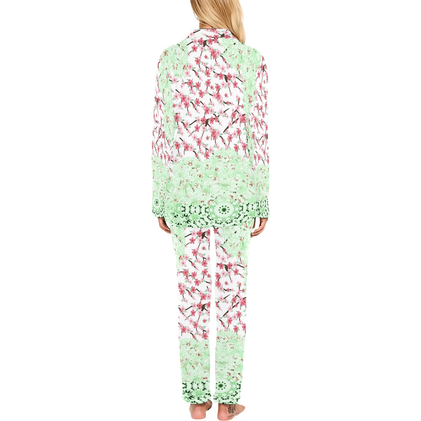 Victorian printed lace pajama set, design 10 Women's Long Pajama Set (Sets 02)