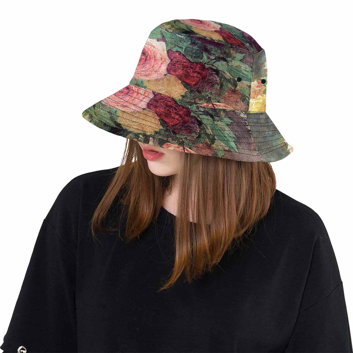 Vintage floral unisex bucket boonie Hat, outdoors hat, Design 29