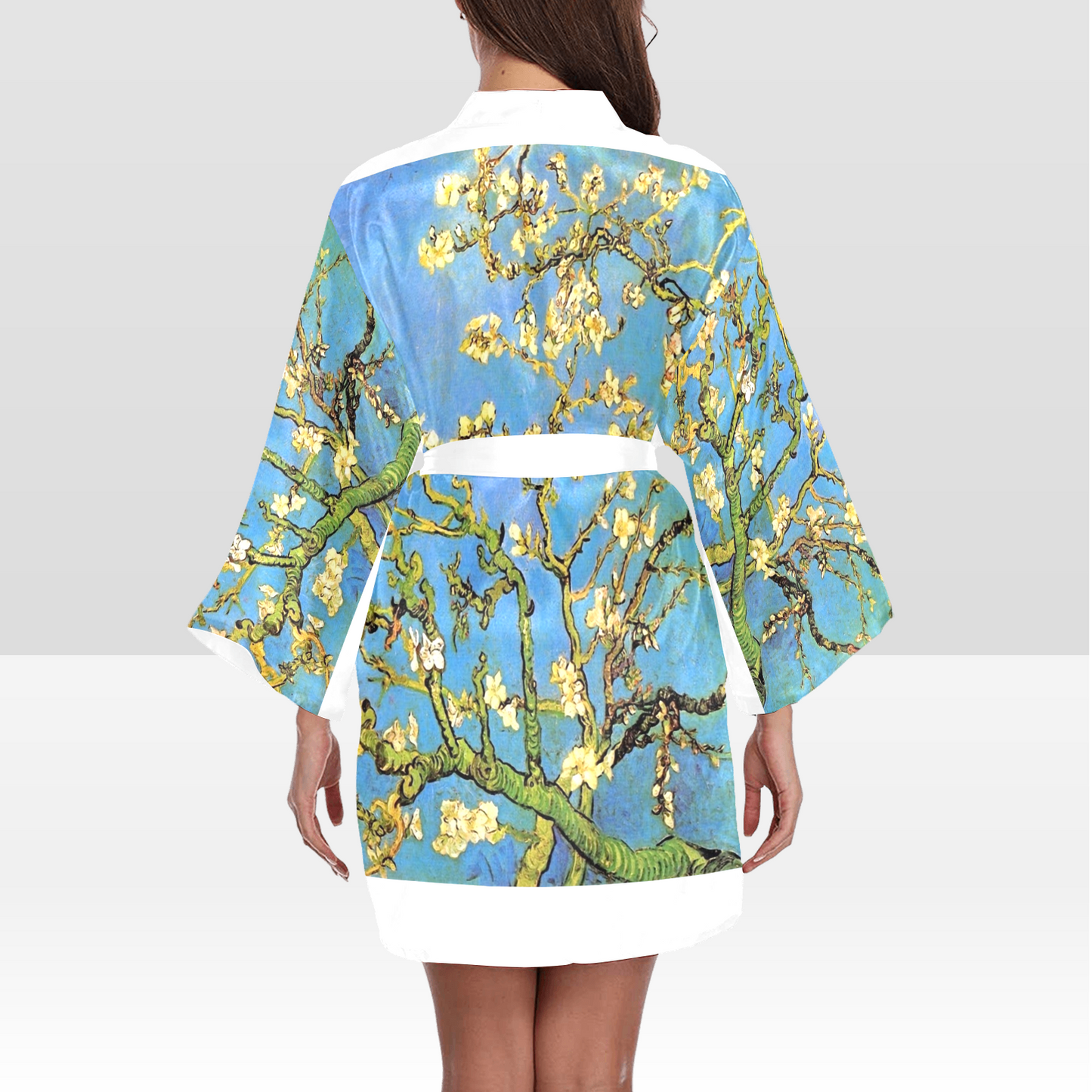 Vintage Floral Kimono Robe, Black or White Trim, Sizes XS to 2XL, Design 20