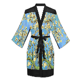 Vintage Floral Kimono Robe, Black or White Trim, Sizes XS to 2XL, Design 20