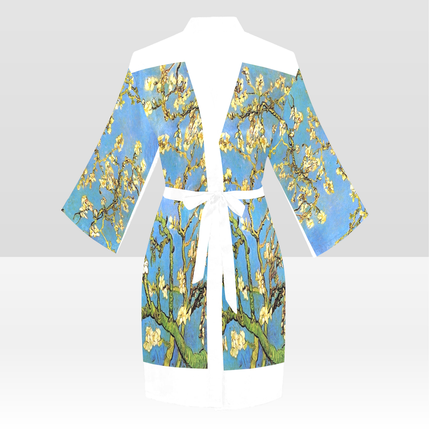 Vintage Floral Kimono Robe, Black or White Trim, Sizes XS to 2XL, Design 20