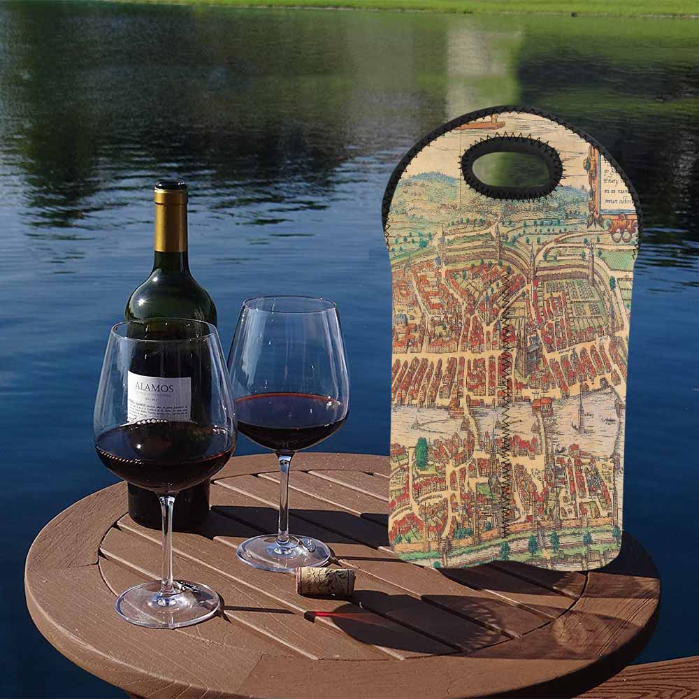 2 Bottle Antique map wine bag,Design 24