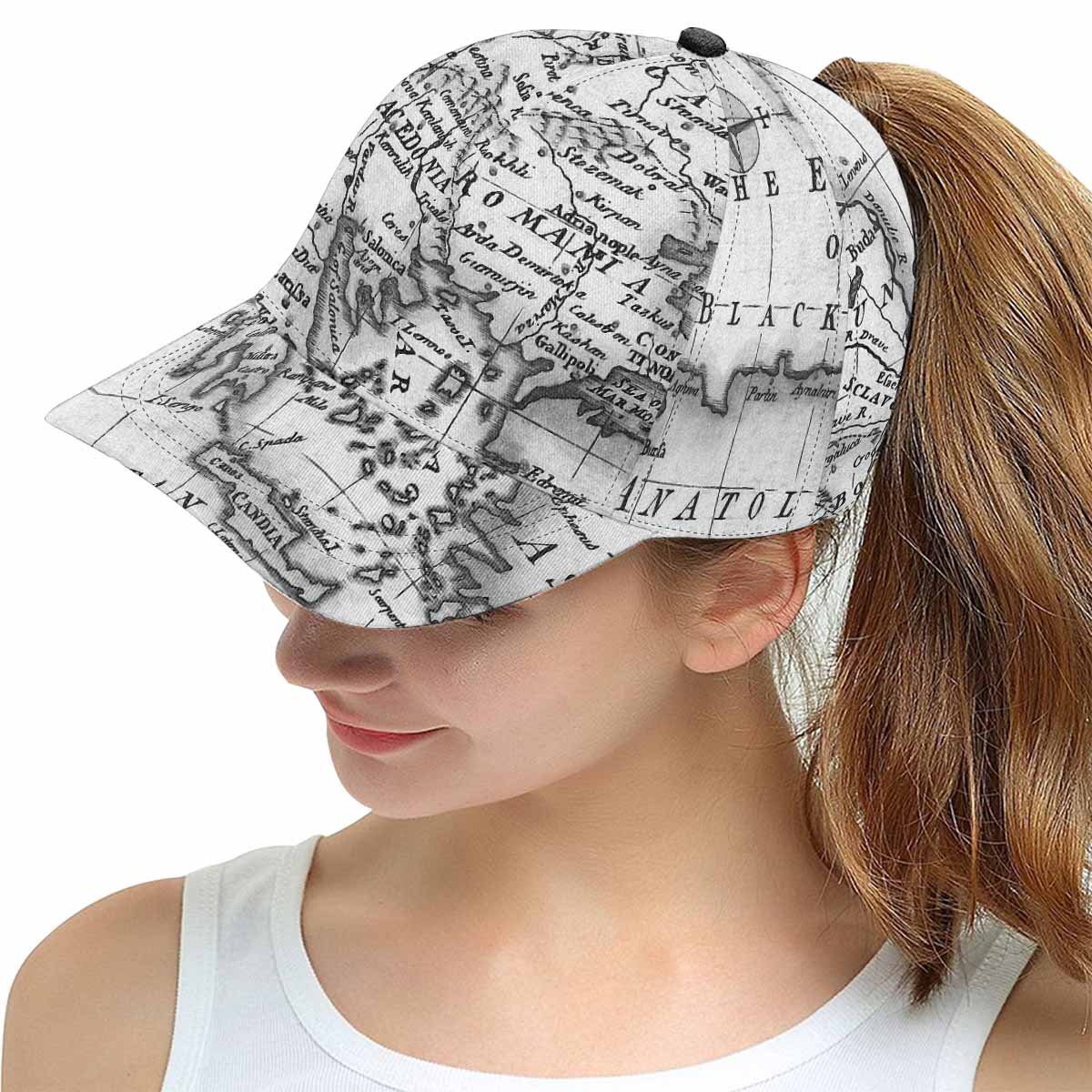 Antique Map design mens or womens deep snapback cap, trucker hat, Design 20