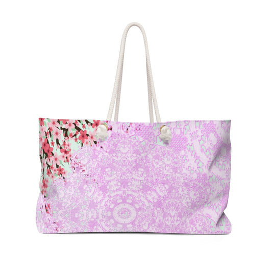 Victorian lace print weekender bag, large, design 09