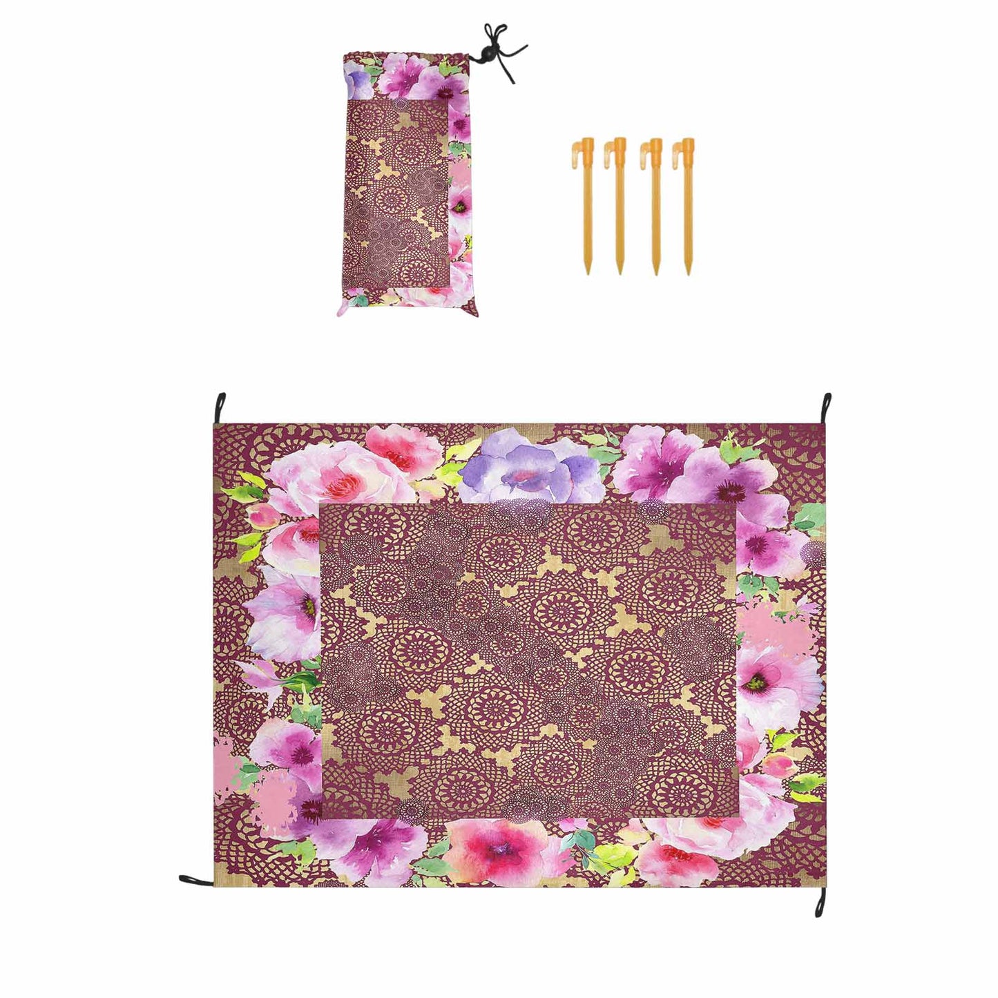 Victorian lace print waterproof picnic mat, 69 x 55in, design 13