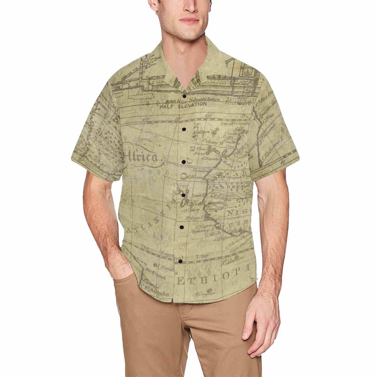 Antique Map design Hawaiian mens shirt, Design 1
