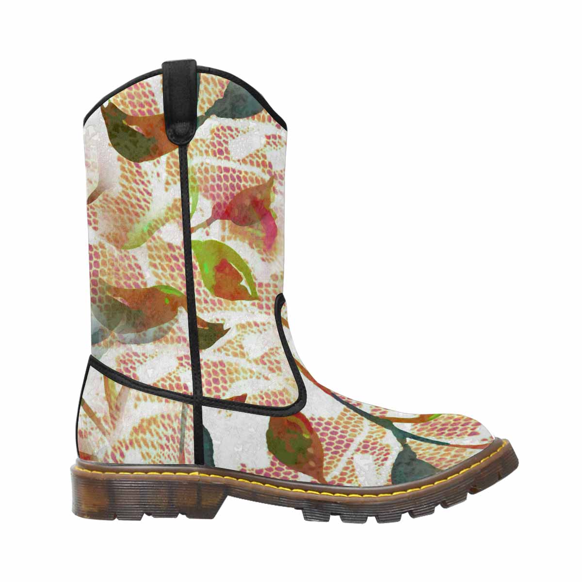 Victorian lace print, western lumber boots, design 52