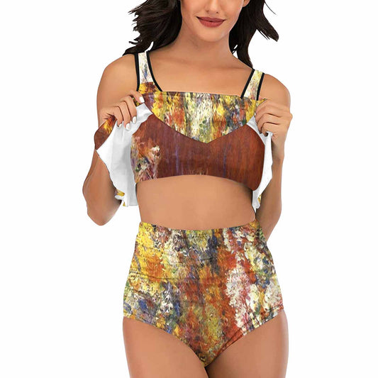 Vintage floral high waisted flounce top bikini, swim wear, Design 57