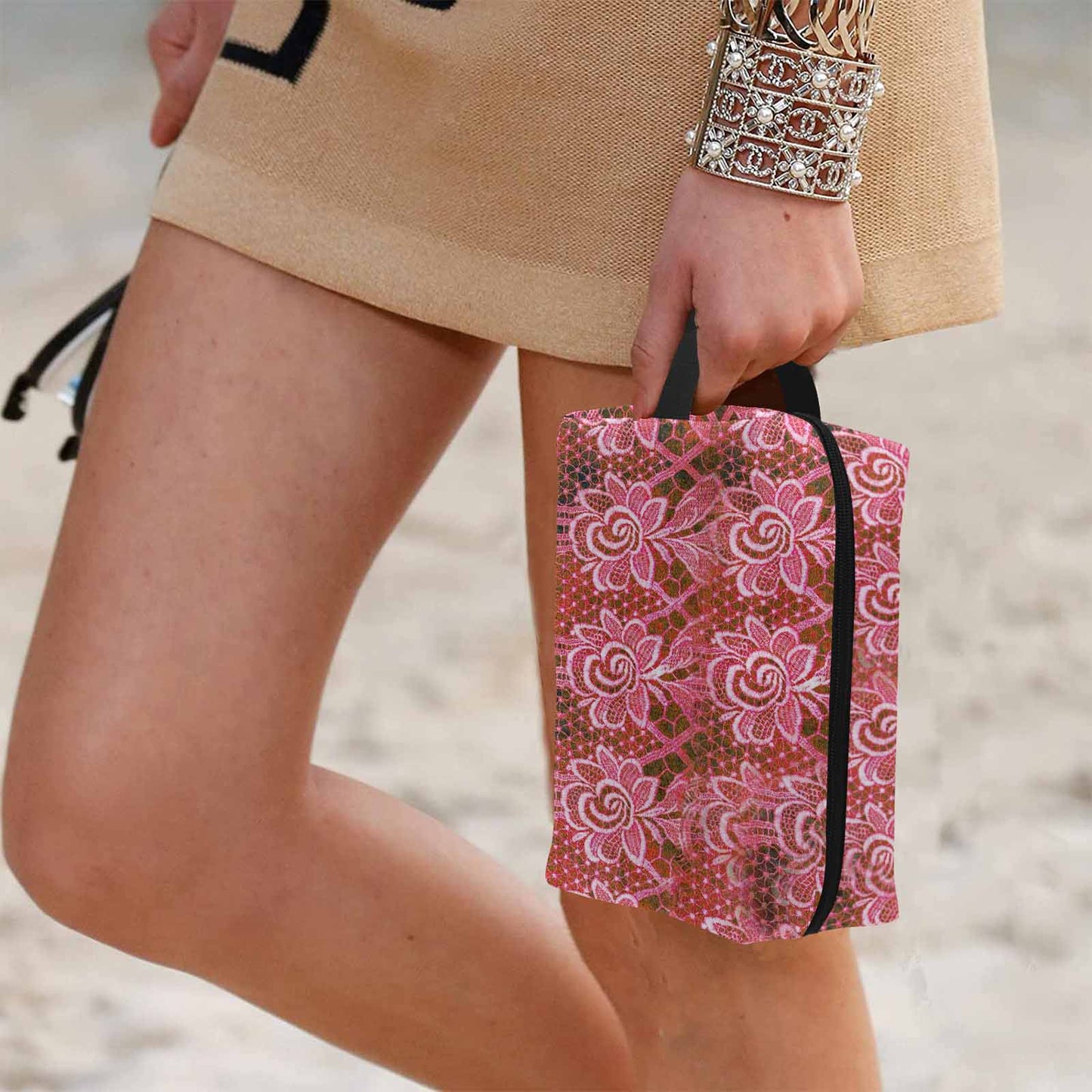 Victorian lace print toiletry comestic bag, design 32