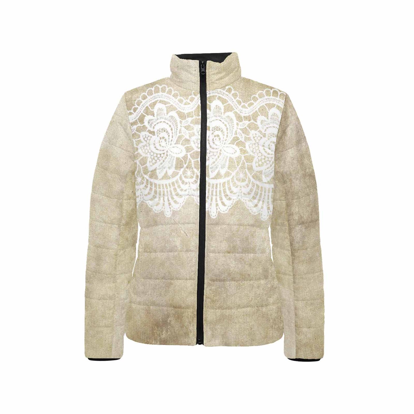 Victorian Lace print womens padded quilted jacket, design 28