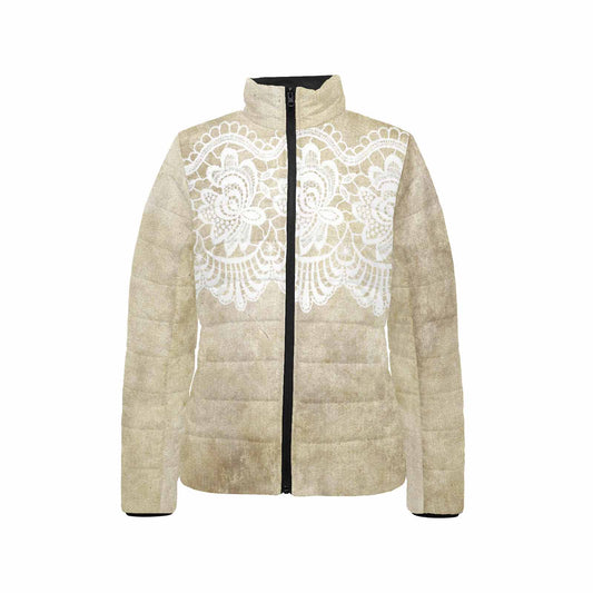 Victorian Lace print womens padded quilted jacket, design 28