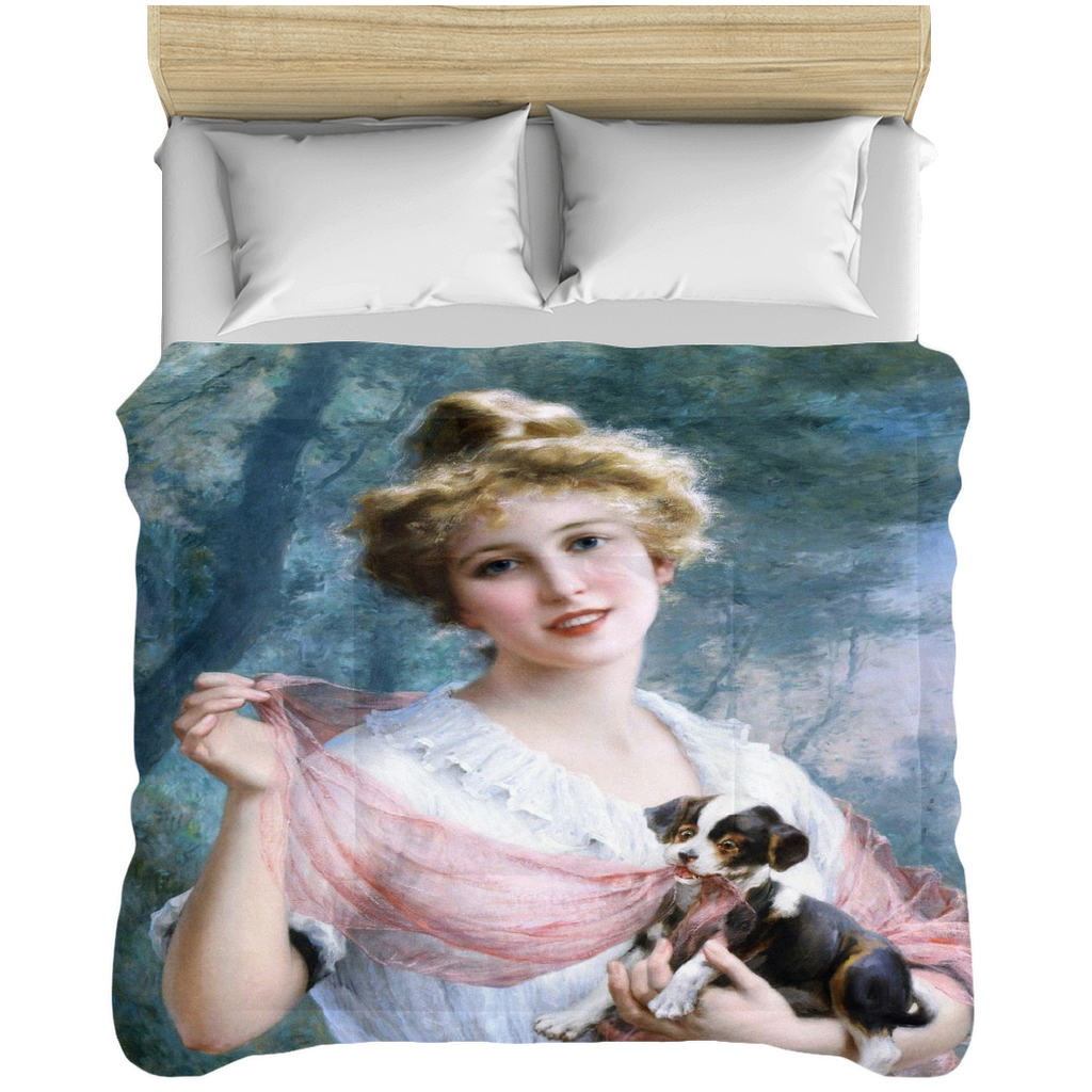 Victorian lady design comforter, twin, twin XL, queen or king, The Mischievous Puppy