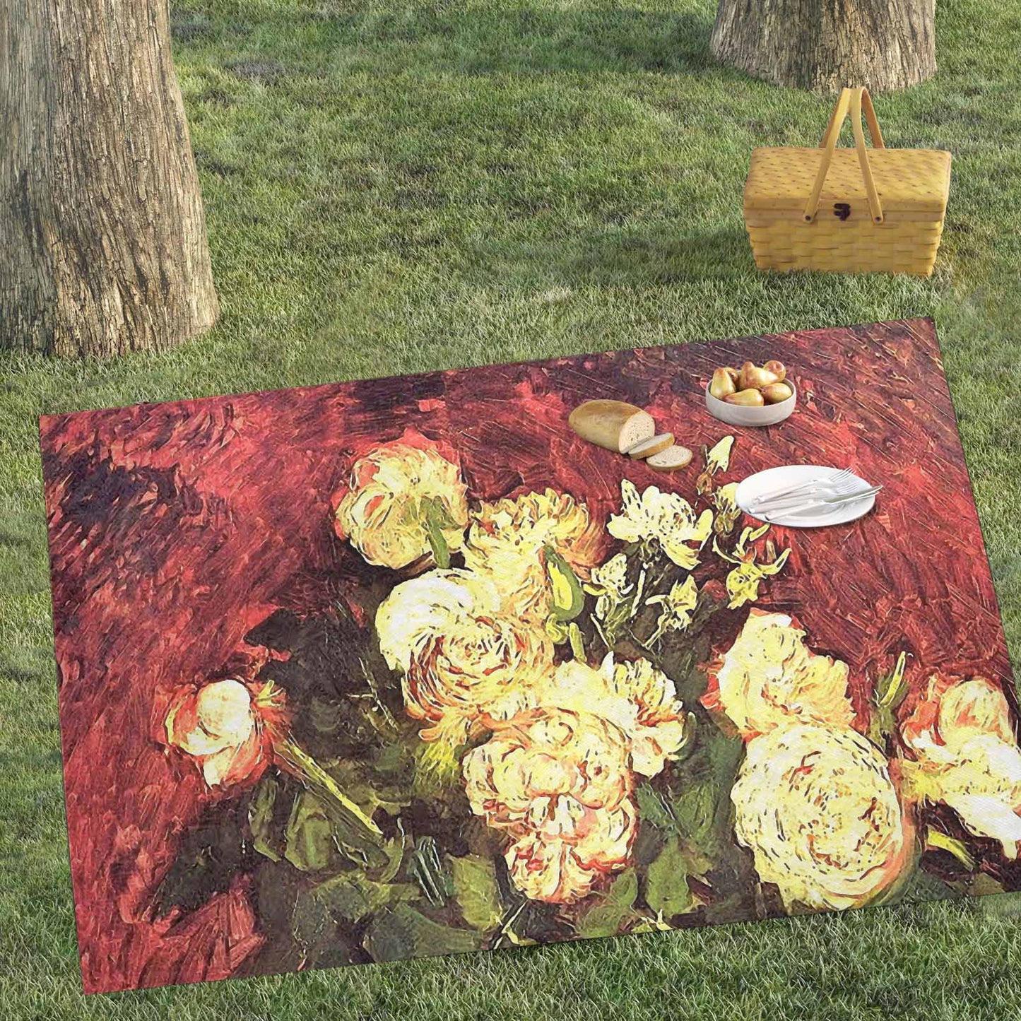 Vintage Floral waterproof picnic mat, 81 x 55in, Design 27