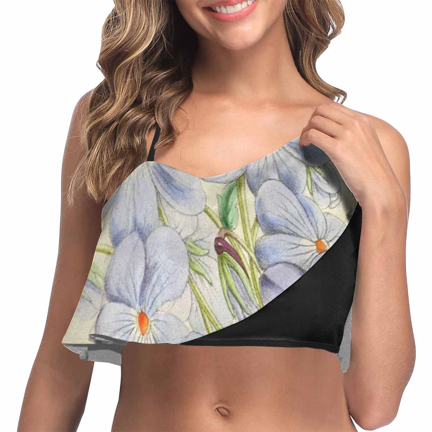 Vintage floral flounce bikini top, Design 13
