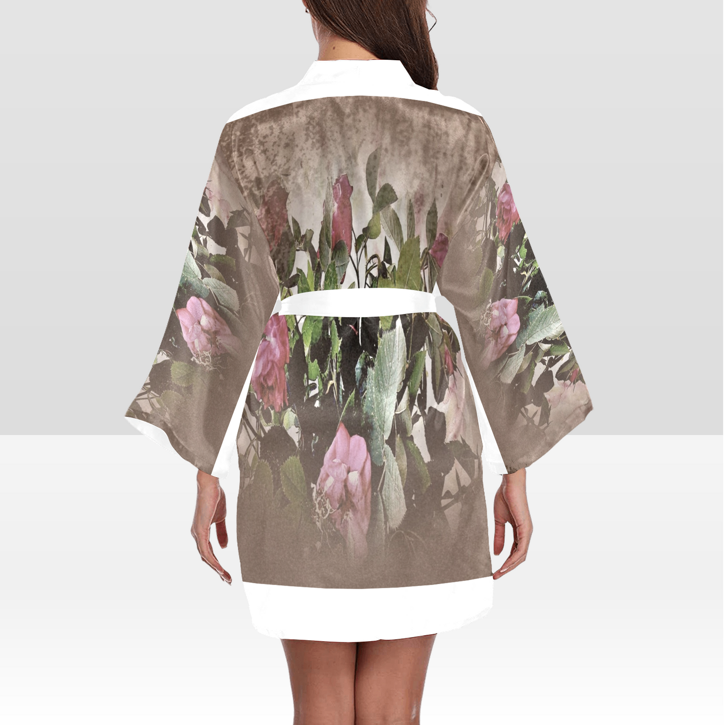 Vintage Floral Kimono Robe, Black or White Trim, Sizes XS to 2XL, Design 22x