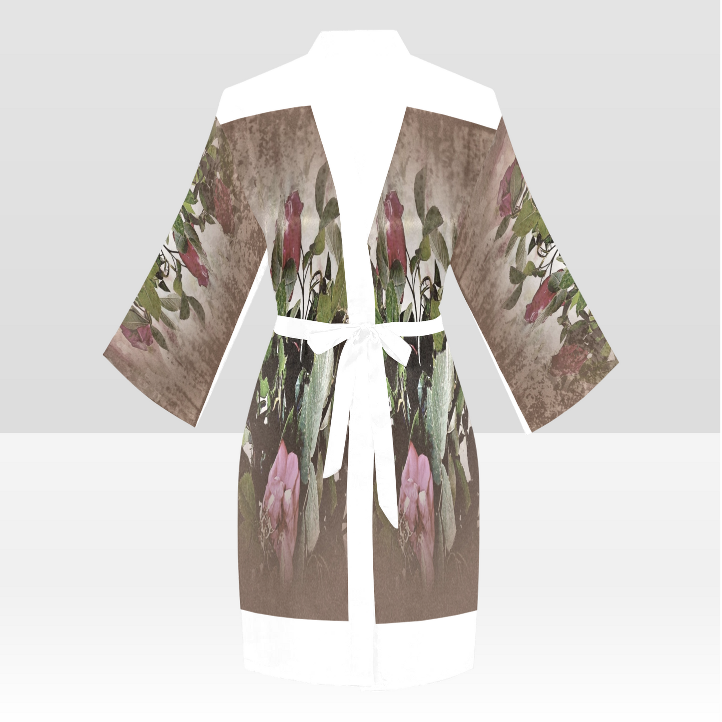 Vintage Floral Kimono Robe, Black or White Trim, Sizes XS to 2XL, Design 22x