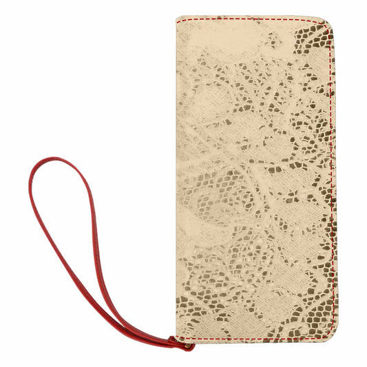 Victorian lace print womens wallet, clutch purse, red trim, design 26