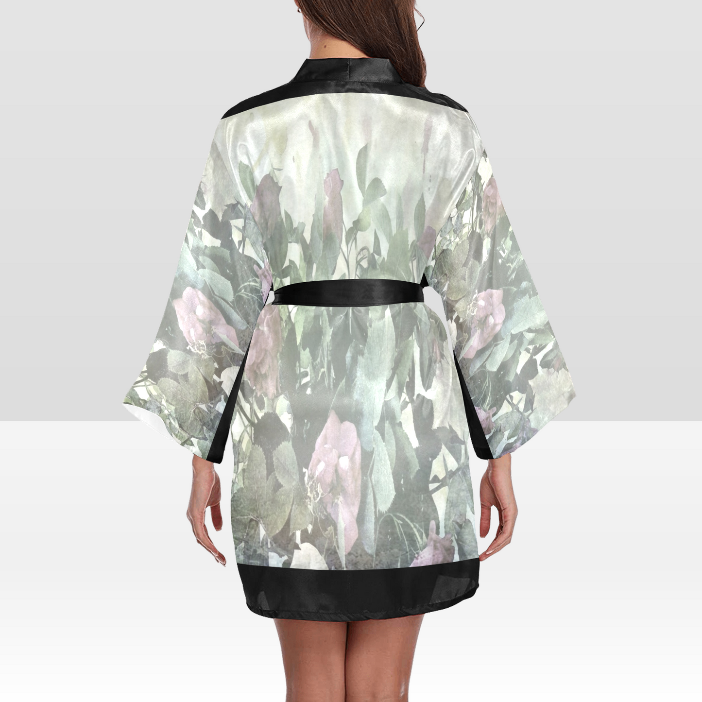Vintage Floral Kimono Robe, Black or White Trim, Sizes XS to 2XL, Design 23