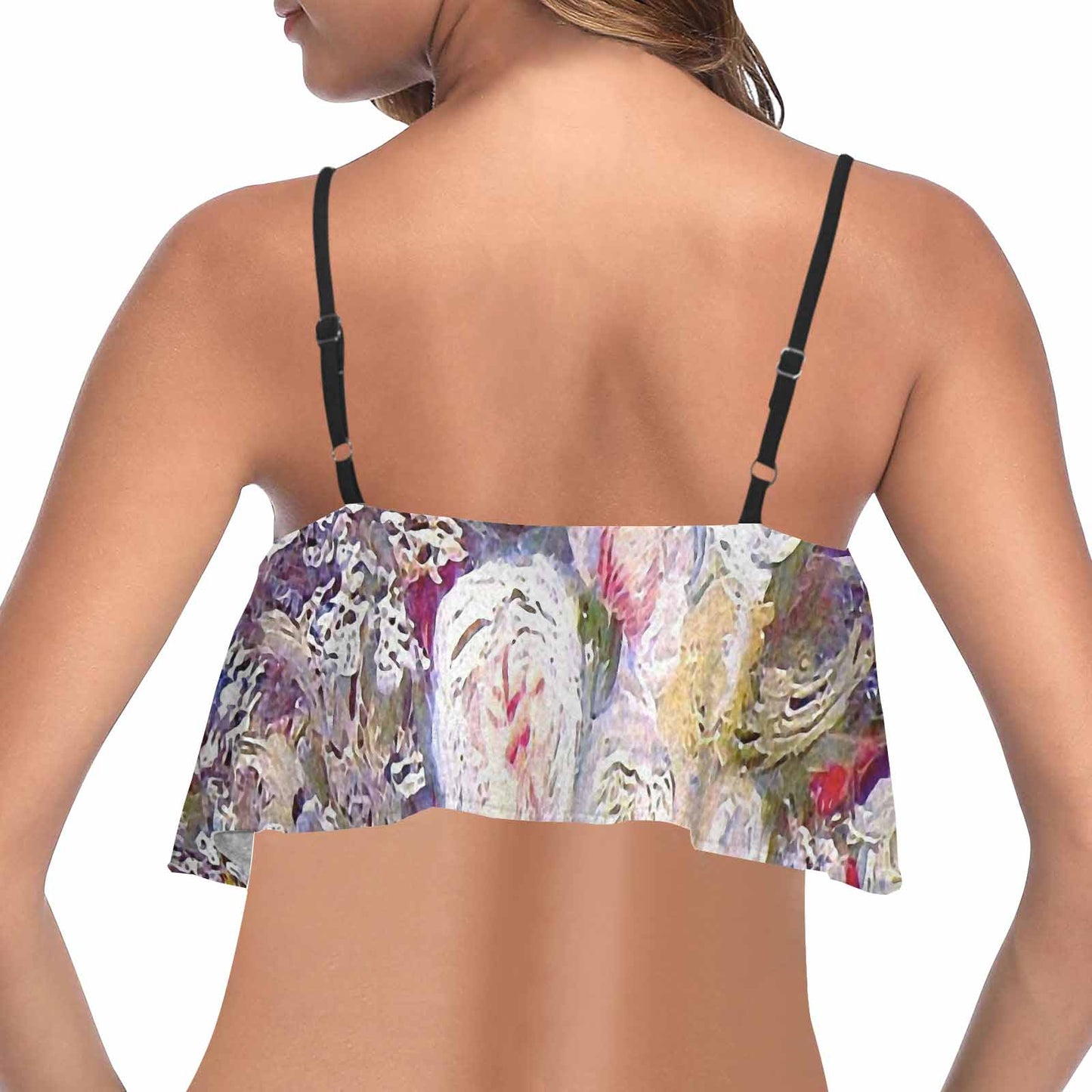 Vintage floral flounce bikini top, Design 54