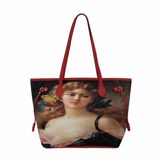 Victorian Lady Design Handbag, Model 1695361, Portrait Of A Young Girl, RED TRIM