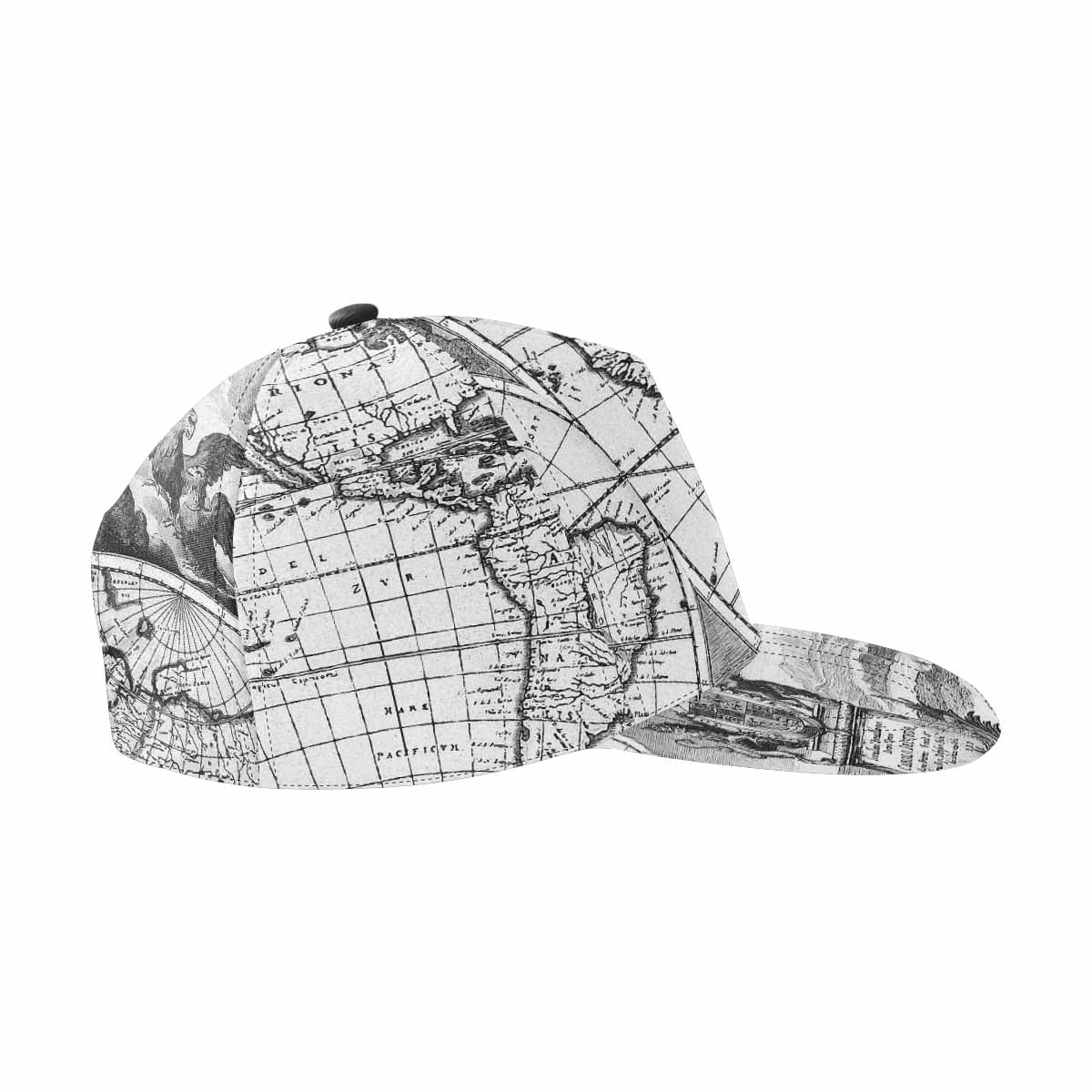 Antique Map design mens or womens deep snapback cap, trucker hat, Design 17