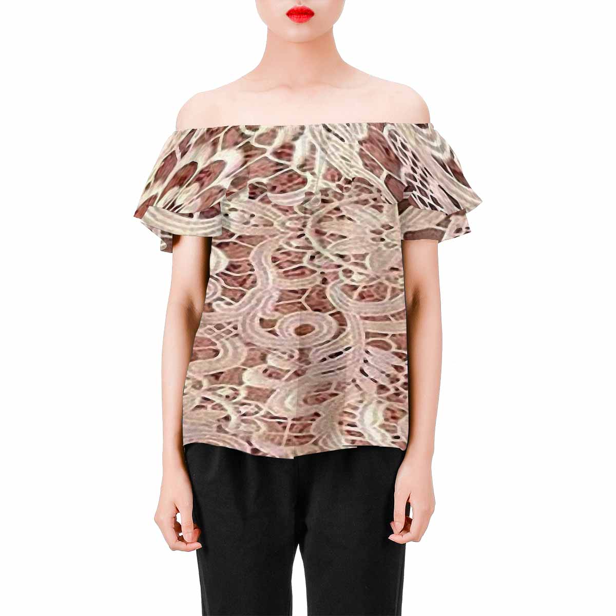 Victorian Lace print Chiffon Blouse, design 11