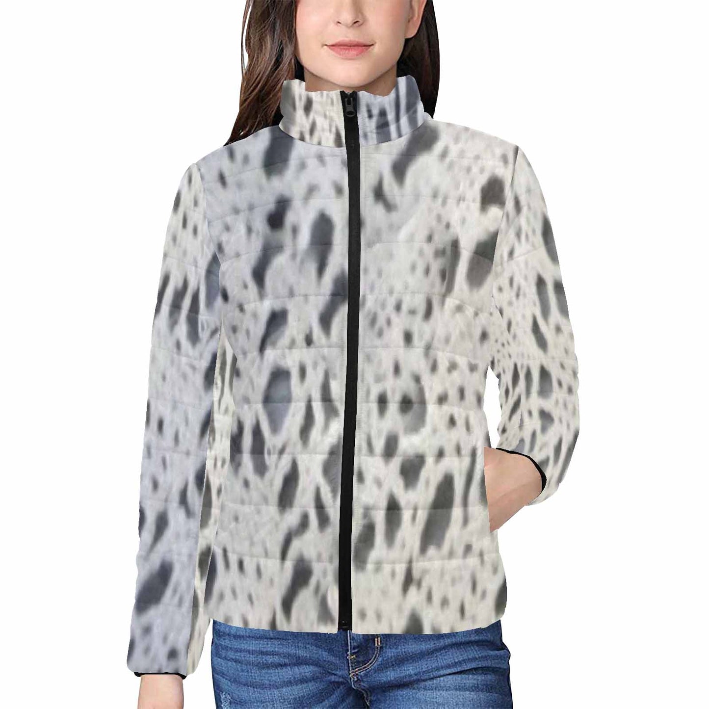 Victorian Lace print womens padded quilted jacket, design 12