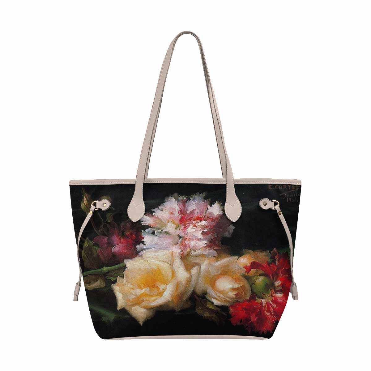 Vintage Floral Handbag, Classic Handbag, Mod 1695361 Design 30 BEIGE/TAN TRIM
