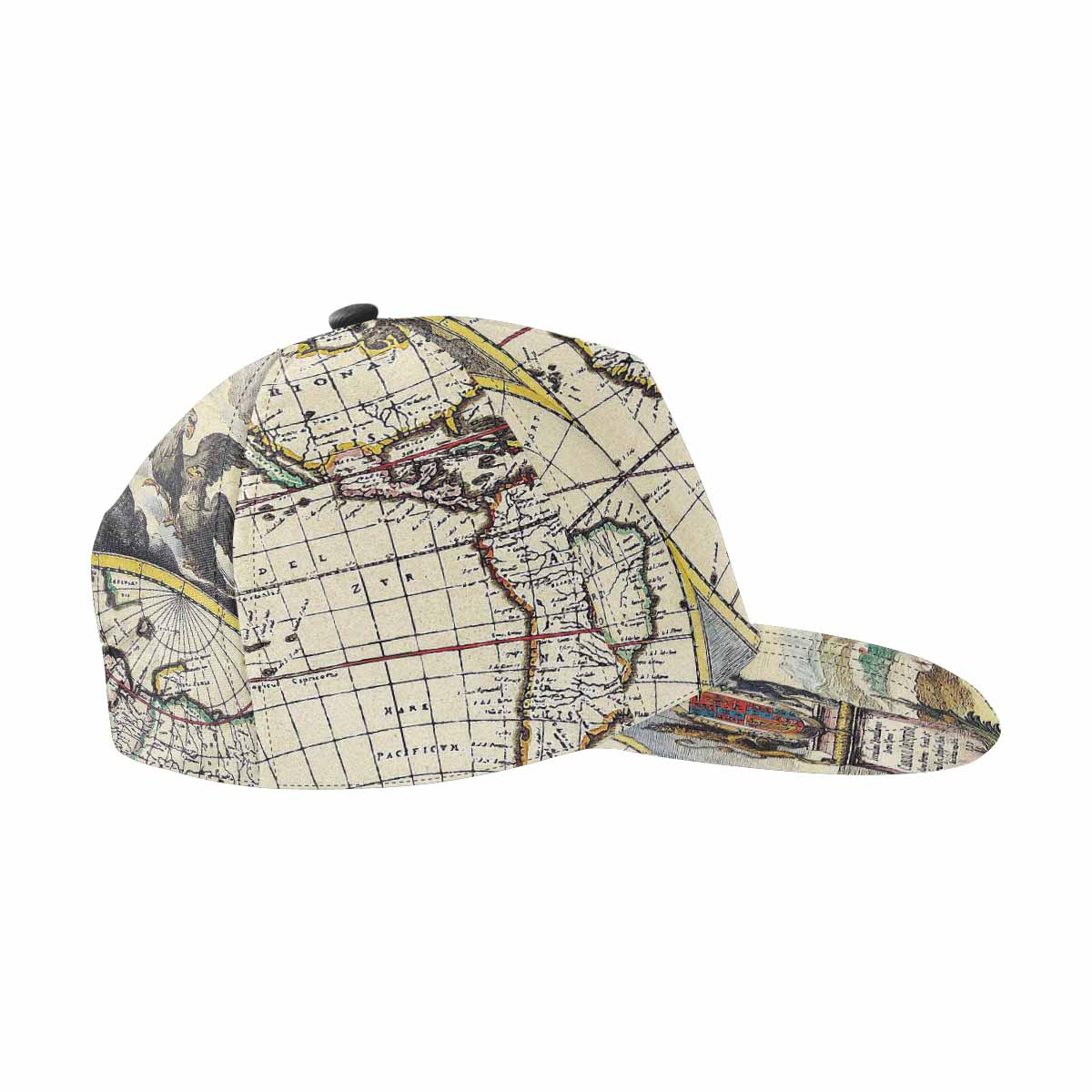 Antique Map design mens or womens deep snapback cap, trucker hat, Design 19
