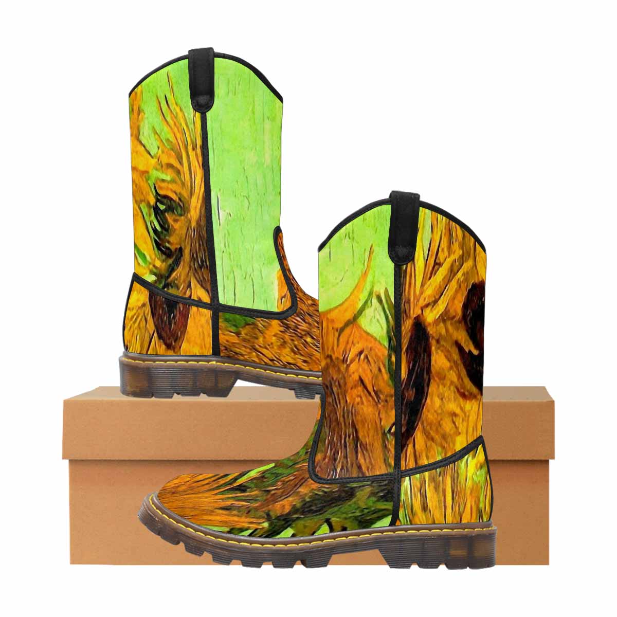 Vintage floral print, western lumber boots Design 48