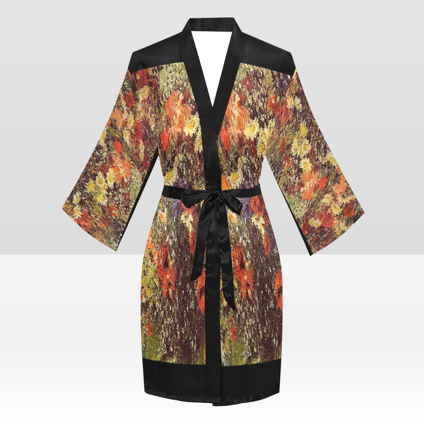 Vintage Floral Kimono Robe, Black or White Trim, Sizes XS to 2XL, Design 24