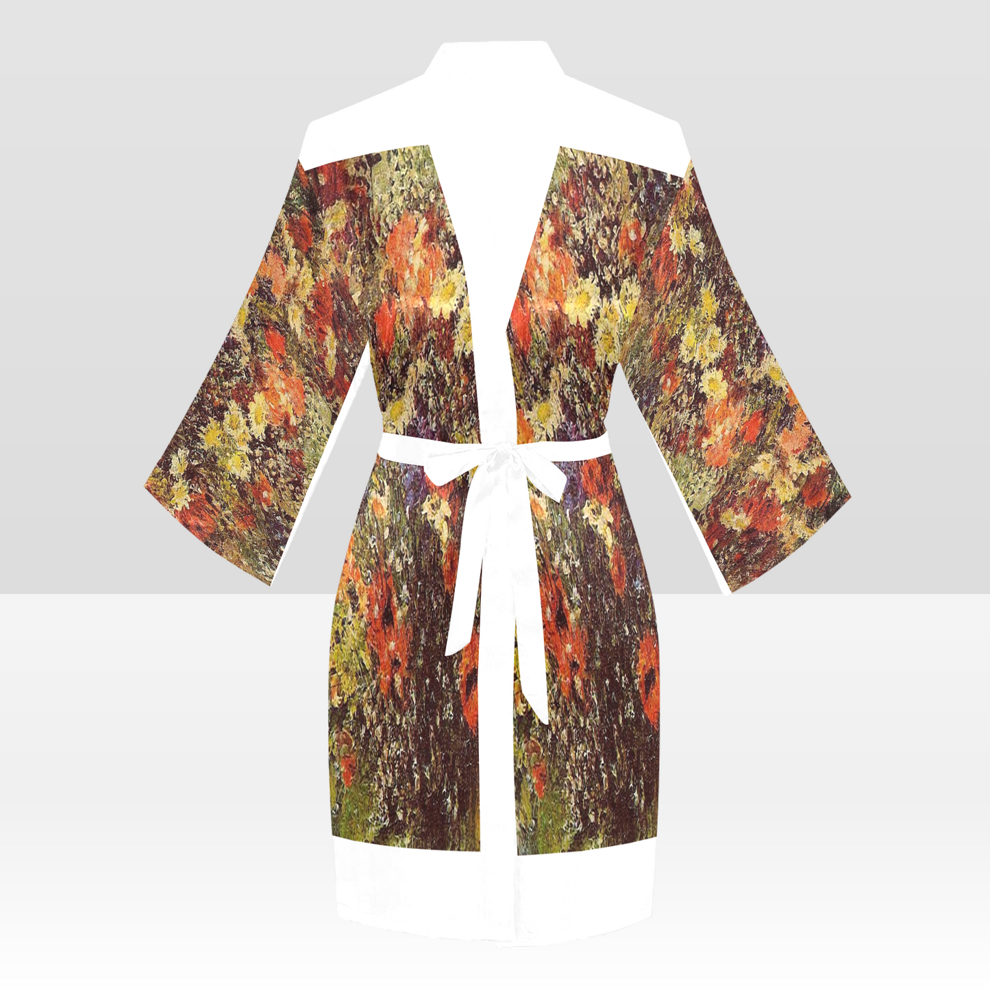 Vintage Floral Kimono Robe, Black or White Trim, Sizes XS to 2XL, Design 24