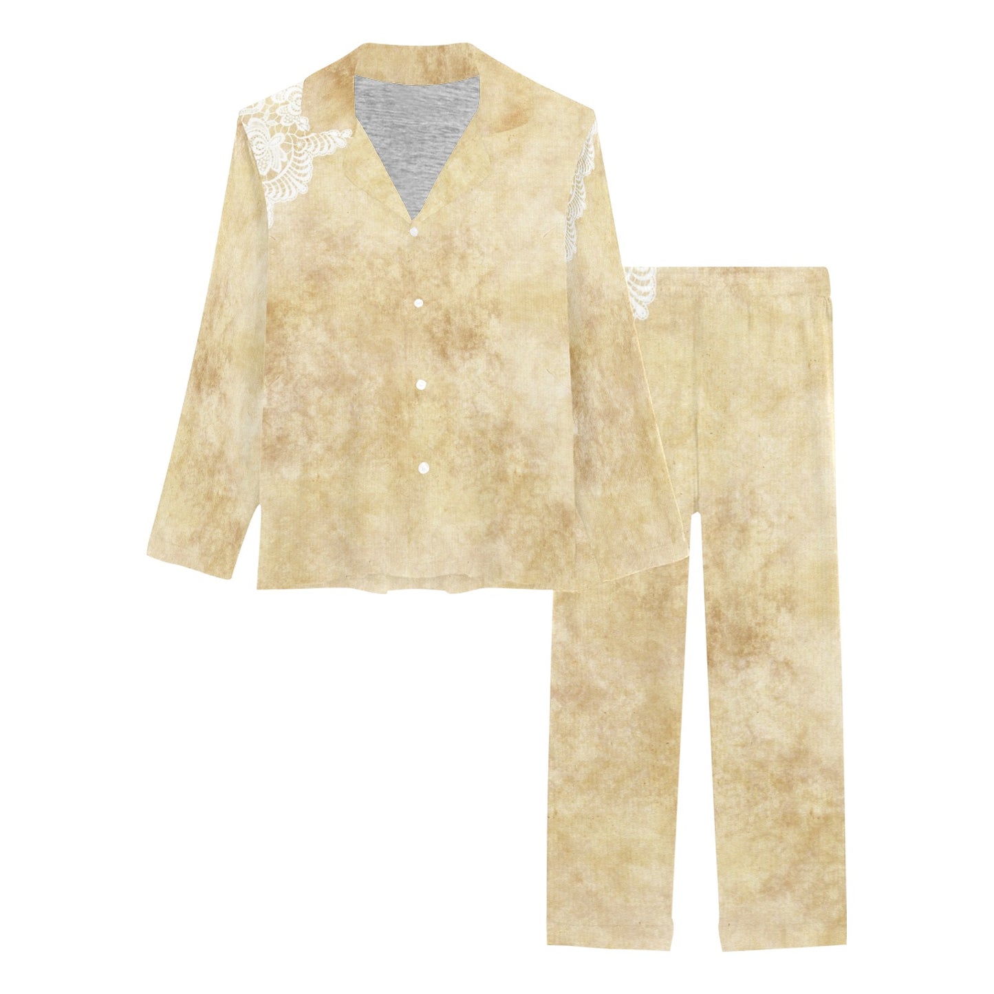 Victorian printed lace pajama set, design 29 Women's Long Pajama Set (Sets 02)