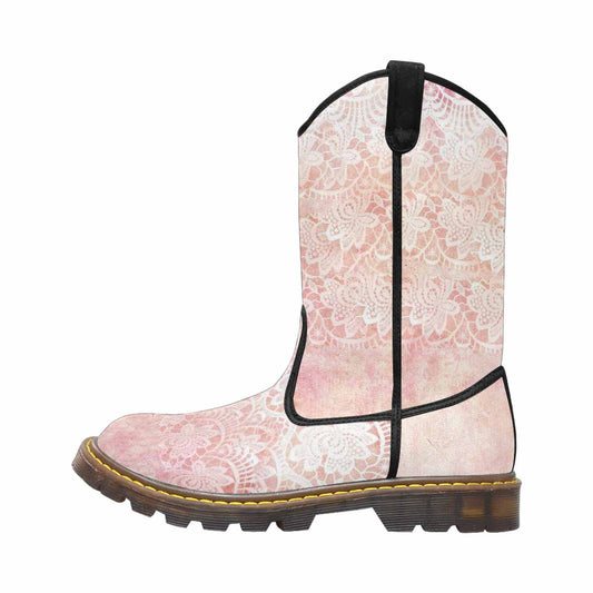 Victorian lace print, western lumber boots, design 38