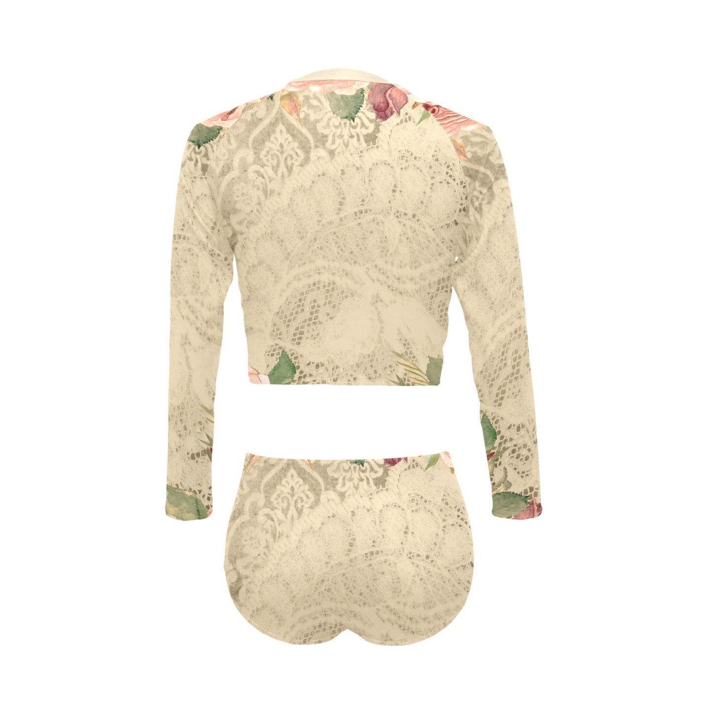 Victorian printed lace, long sleeve 2pc swimsuit, beachwear, design 25 Long Sleeve Bikini Set (Model S27)