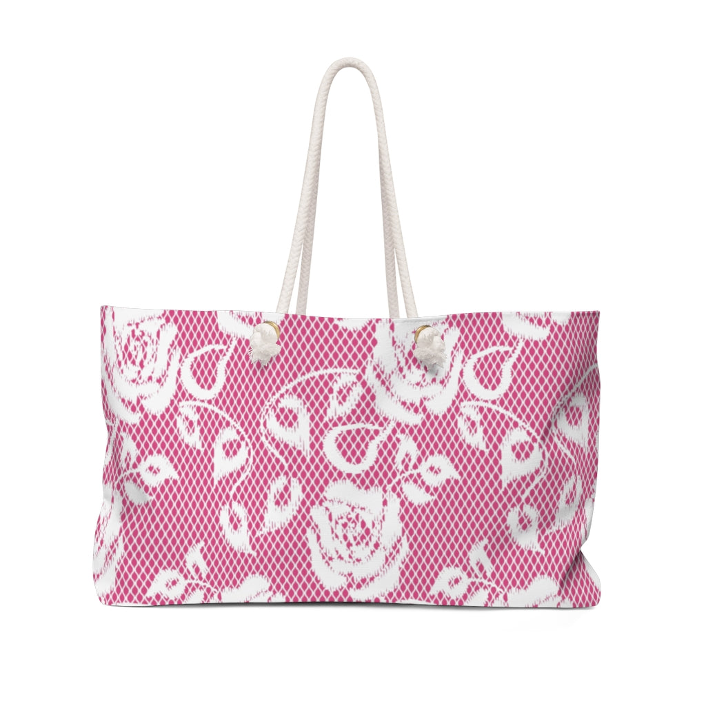 Victorian lace print weekender bag, large, design 17