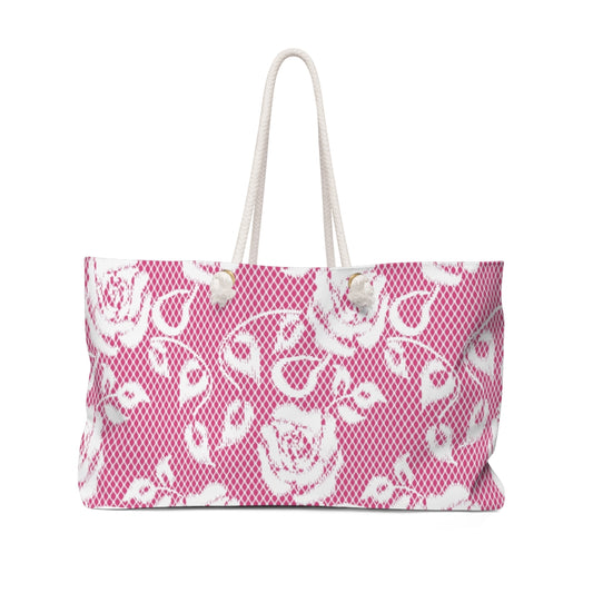 Victorian lace print weekender bag, large, design 17